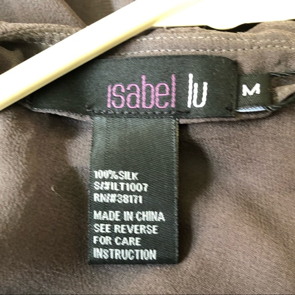 NWT Isabel Lu 💯 Silk Ruffle Sheer Covered Buttons Top Charcoal Size M - Picture 14 of 16